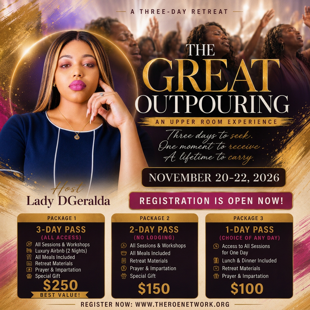 The Great Outpouring — retreat flyer with pricing packages